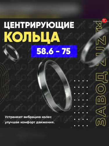 Центровочные кольца для дисков 58.6 - 75 (алюминиевые) 4шт. переходные центрирующие проставочные супинаторы на ступицу ЗАВОД ПРОСТАВОК ZUZ 58.6-75