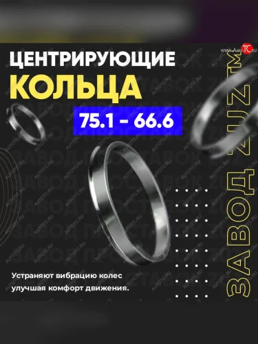 Центровочные кольца для дисков 75.1 - 66.6 (алюминиевые) 4шт. переходные центрирующие проставочные супинаторы на ступицу ЗАВОД ПРОСТАВОК ZUZ 75.1-66.6