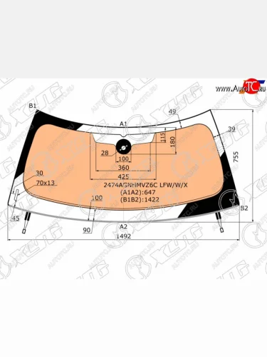 Стекло лобовое (обогрев полный, датчик дождя, молдинг) XYG (зеленое) Mini Hatch F55 хэтчбэк 5 дв. (2014-2025)