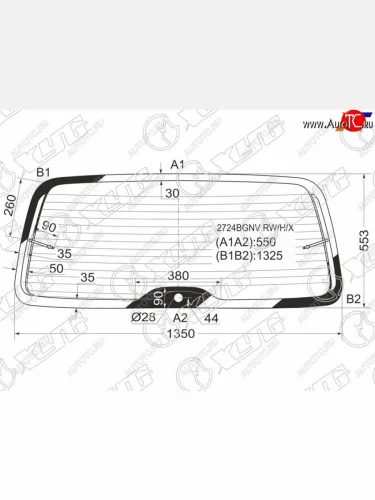 Стекло заднее (Цвет зеленый Обогрев) Citroen Berlingo 96-12  Peugeot Partner 96-12  Partner Tepee XYG 2724BGNV RW/H/X