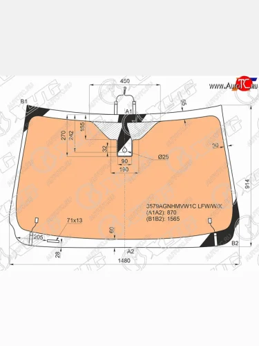 Стекло лобовое (Обогрев полный Датчик дождя) Ford Ranger EURO 11-15  Mazda BT-50 11-20 XYG 3579AGNHMVW1C LFW/W/X