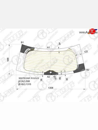 Стекло заднее (Цвет зеленый Обогрев) Mitsubishi Outlander 12-22 XYG 5697BGNR RW/H/X