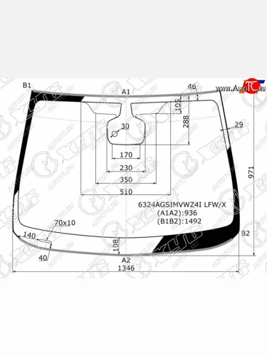 Стекло лобовое (датчик дождя, молдинг) XYG (зеленое) Opel Astra J универсал дорестайлинг (2009-2012)