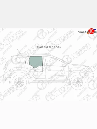 Стекло боковое опускное (Сзади Справа Цвет зеленый) Renault Duster 21-  Dacia Duster 17- XYG 7306RGNR5RD RD/RH