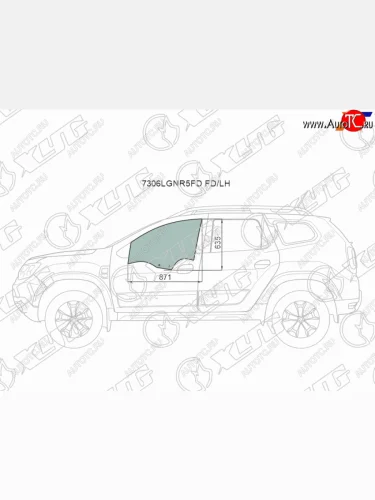 Стекло боковое опускное (Спереди Слева Цвет зеленый) Renault Duster 21-  Dacia Duster 17- XYG 7306LGNR5FD FD/LH