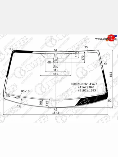 Стекло лобовое (датчик дождя, молдинг) XYG (зеленое) Volkswagen Amarok (2016-2022) рестайлинг