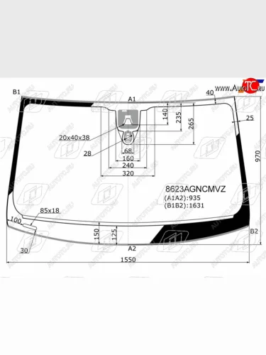 Стекло лобовое (камера, датчик дождя, молдинг) FUYAO (зеленое) Audi Q7 4M дорестайлинг (2015-2020)