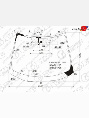 Стекло лобовое (датчик дождя) XYG (зеленое) Toyota Previa 3 дорестайлинг (2006-2009)