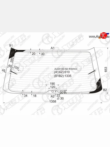 Стекло заднее (Цвет зеленый Обогрев) Audi A6 94-97  100 91-95 XYG AUDI100-5D RW/H/X