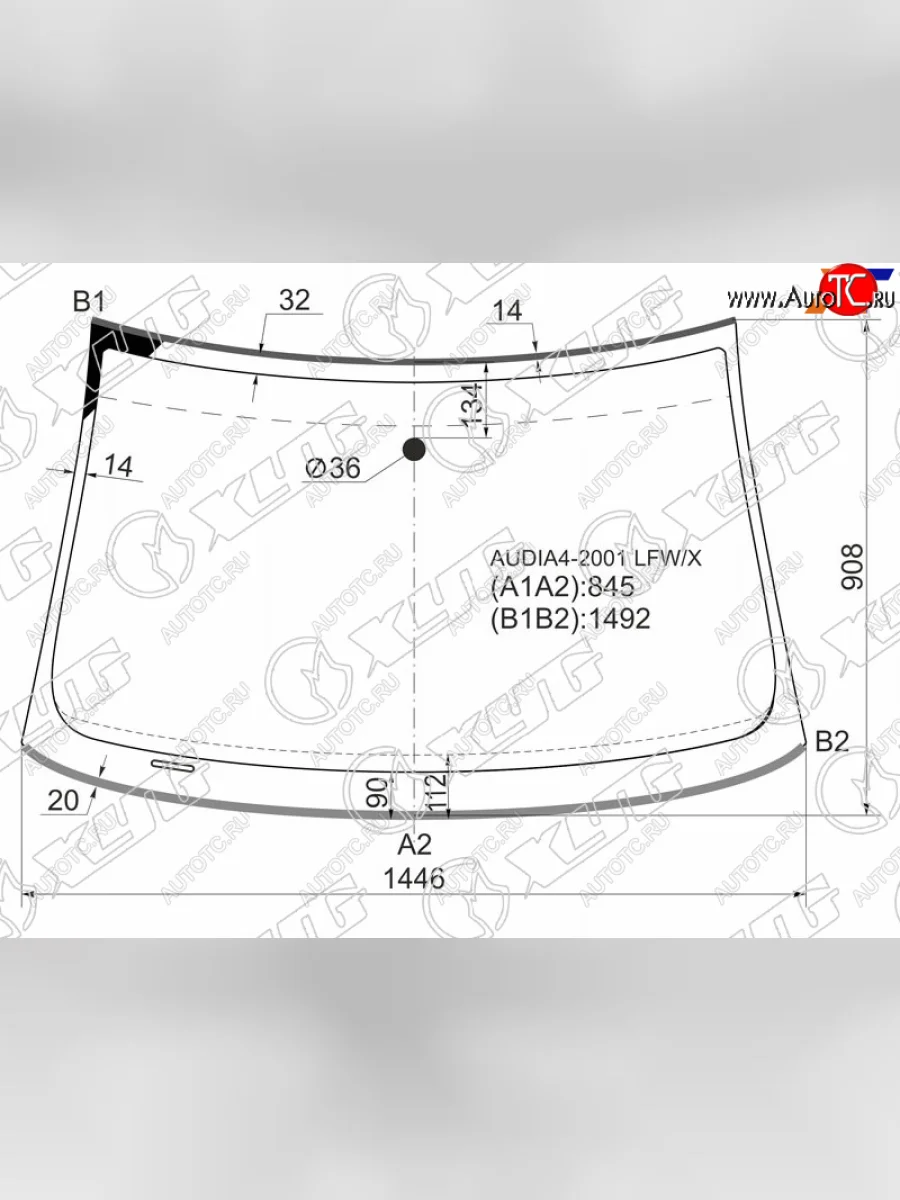 Стекло лобовое (молдинг) XYG Audi A4 B6 универсал (2000-2006) (зеленое)  в Керчи Республика Крым