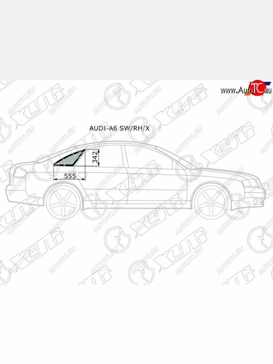 Стекло кузова боковое (не опускное) (Справа Цвет зеленый) Audi A6 97-05  S6 99-04 XYG AUDI-A6 SW/RH/X  в Воронеже Воронежской области