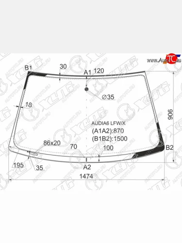 Стекло лобовое (молдинг) XYG (зеленое) Audi A6 C5 дорестайлинг, седан (1997-2001)