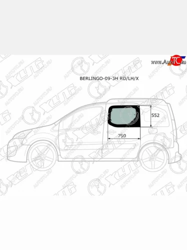 Стекло боковое опускное (Сзади Слева Цвет зеленый) Citroen Berlingo 08-22  Peugeot Partner 08-15 XYG BERLINGO-09-3H RD/LH/X