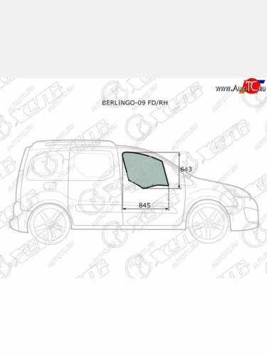 Стекло боковое опускное (Спереди Справа Цвет зеленый) Citroen Berlingo 08-22  Peugeot Partner 08- XYG BERLINGO-09 FD/RH