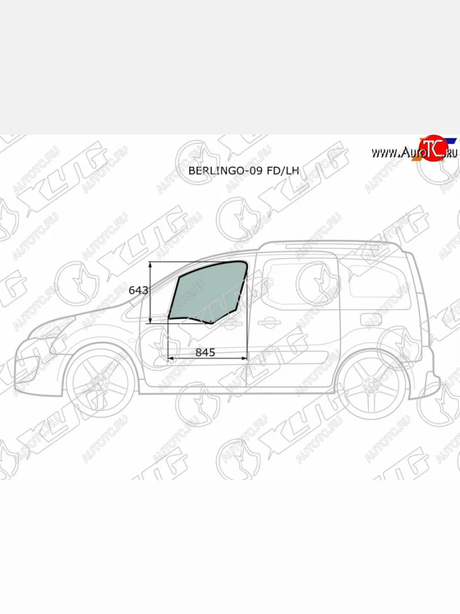 Стекло боковое опускное (Спереди Слева Цвет зеленый) Citroen Berlingo 08-22  Peugeot Partner 08-1 XYG BERLINGO-09 FD/LH  в Воронеже Воронежской области