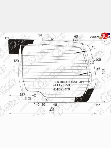 Стекло заднее (Цвет зеленый Обогрев) Citroen Berlingo 08-22  Peugeot Partner 08-15  Partner Origi XYG BERLINGO-09 RW/LH/H/X