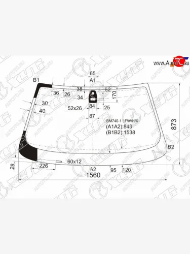 Стекло лобовое (обогрев щеток, датчик дождя) XYG (зеленое) BMW 7 серия  E38 (1994-1998) дорестайлинг, седан