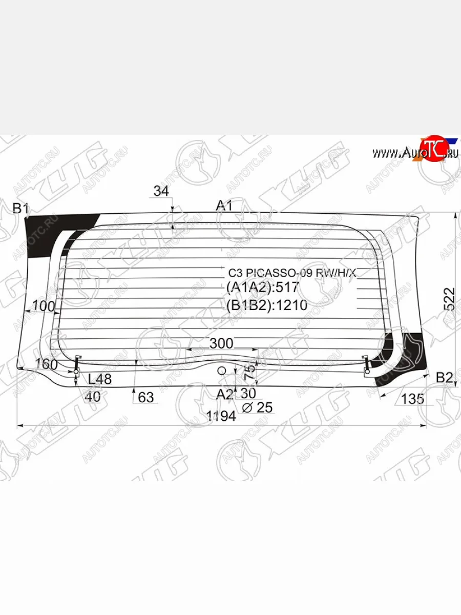 Стекло заднее (Цвет зеленый Обогрев) Citroen C3 Picasso 09-16 XYG C3 PICASSO-09 RW/H/X  в Керчи Республика Крым