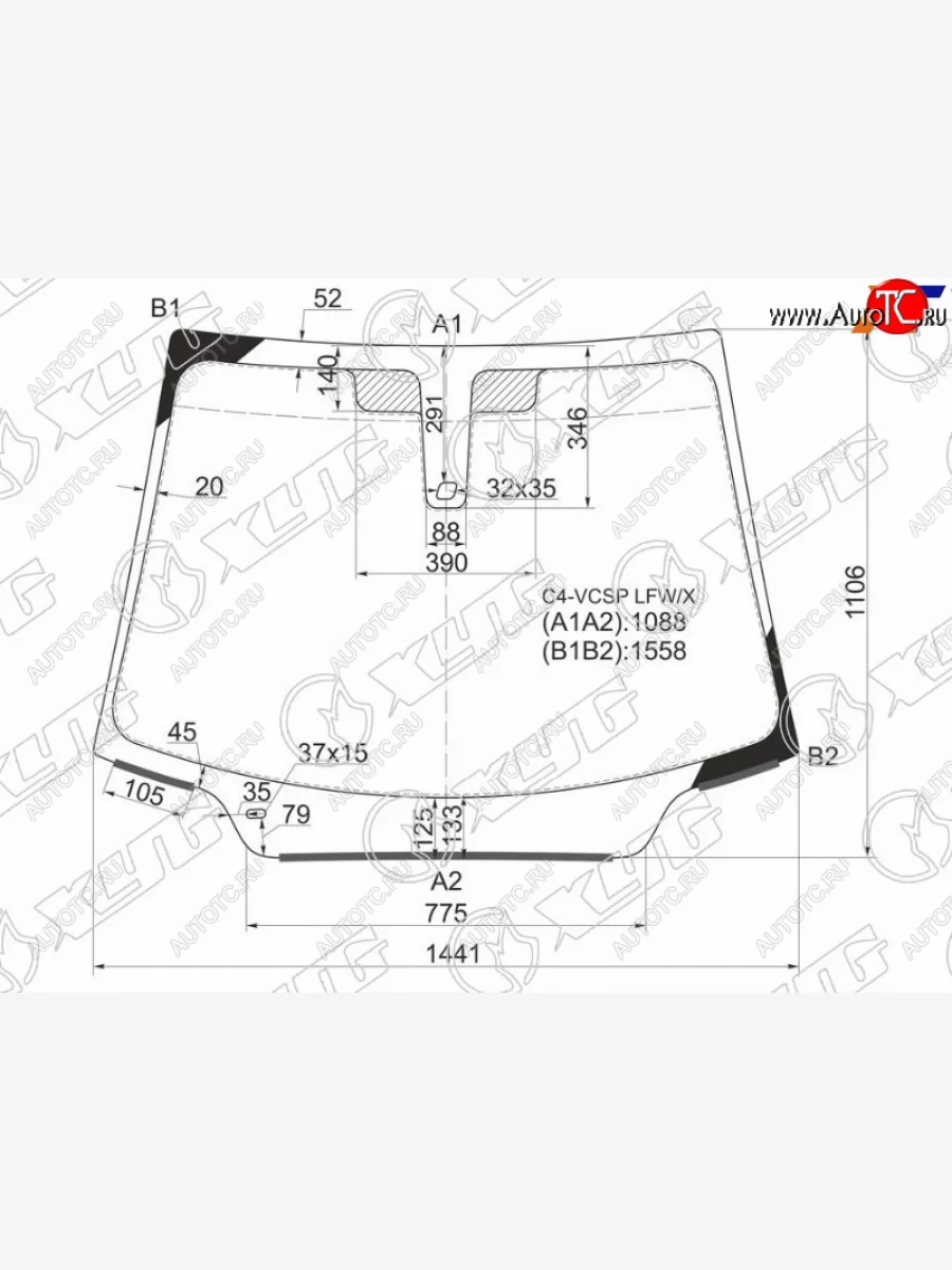 Стекло лобовое (датчик дождя, молдинг) XYG CITROEN C4  дорестайлинг, хэтчбэк 5 дв. (2004-2008) (зеленое)  в Керчи Республика Крым