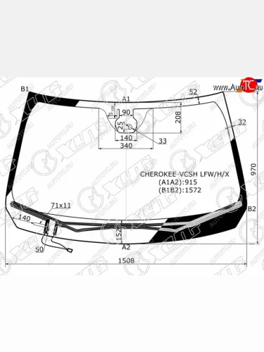 Стекло лобовое (обогрев щеток, датчик дождя, молдинг) XYG (зеленое) Jeep Cherokee KL дорестайлинг (2014-2017)