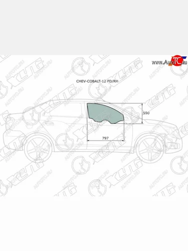 Стекло боковое опускное (Спереди Справа Цвет зеленый) Chevrolet Cobalt 13-  Ravon R4 16-20 XYG CHEV-COBALT-12 FD/RH