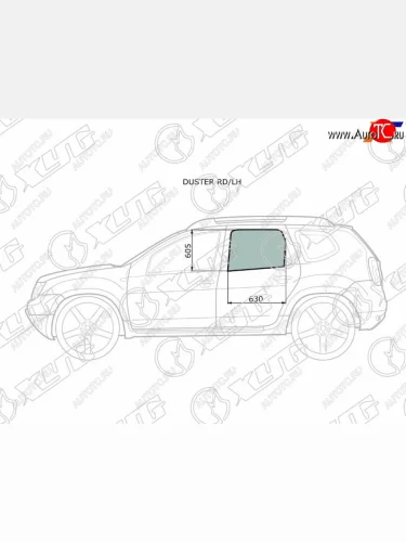 Стекло боковое опускное (Сзади Слева Цвет зеленый) Nissan Terrano 14-22  Renault Duster 10-21  D XYG DUSTER RD/LH