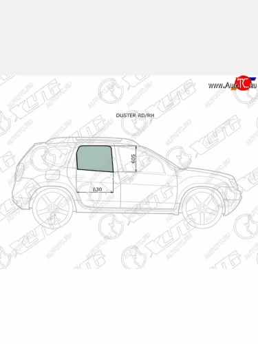 Стекло боковое опускное (Сзади Справа Цвет зеленый) Nissan Terrano 14-22  Renault Duster 10-21  XYG DUSTER RD/RH