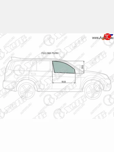 Стекло боковое опускное (Спереди Справа Цвет зеленый) Great Wall Hover 05-10  Hover H3 10-16  Ho XYG FD21368 FD/RH