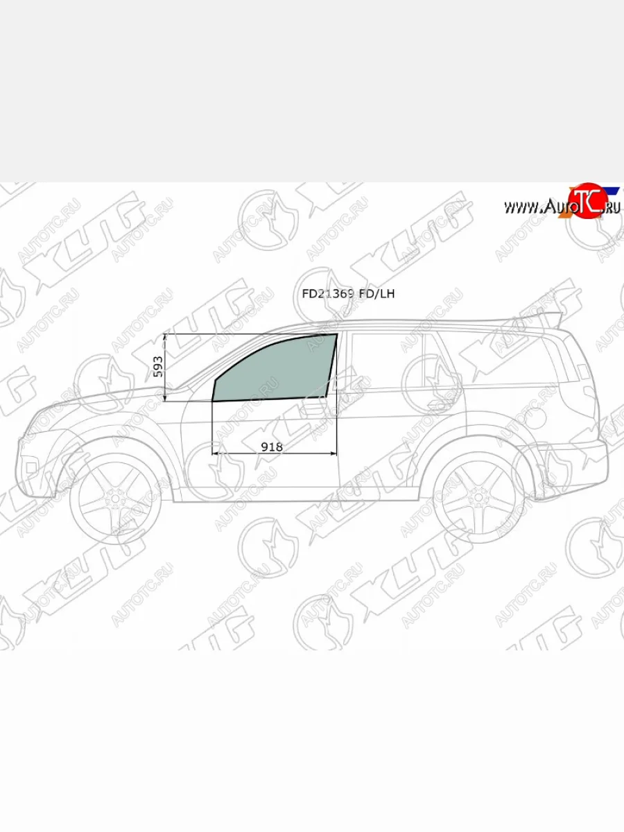 Стекло боковое опускное (Спереди Слева Цвет зеленый) Great Wall Hover 05-10  Hover H3 10-16  Hov XYG FD21369 FD/LH  в Керчи Республика Крым