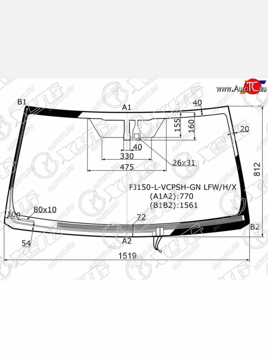 Стекло лобовое (обогрев щеток, датчик дождя) XYG Lexus GX470 J120 дорестайлинг (2002-2007) (зеленое)  в Самаре Самарской области