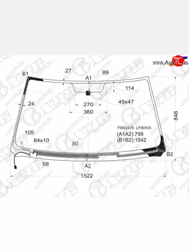 Стекло лобовое (Обогрев щеток) Toyota Highlander 00-07  Kluger V 00-07 XYG FW02476 LFW/H/X