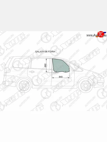 Стекло боковое опускное (Спереди Справа Цвет зеленый) Ford Galaxy 06-15 XYG GALAXY-06 FD/RH