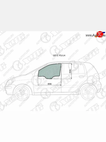 Стекло боковое опускное (Спереди Слева Цвет зеленый) Hyundai Getz 02-11  Click 02-11              XYG GETZ FD/LH