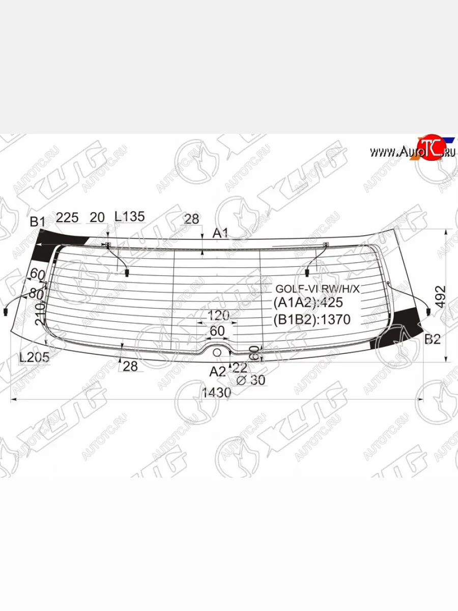 Стекло заднее (Цвет зеленый Обогрев Антенна) Volkswagen Golf 08-16 XYG GOLF-VI RW/H/X  в Керчи Республика Крым