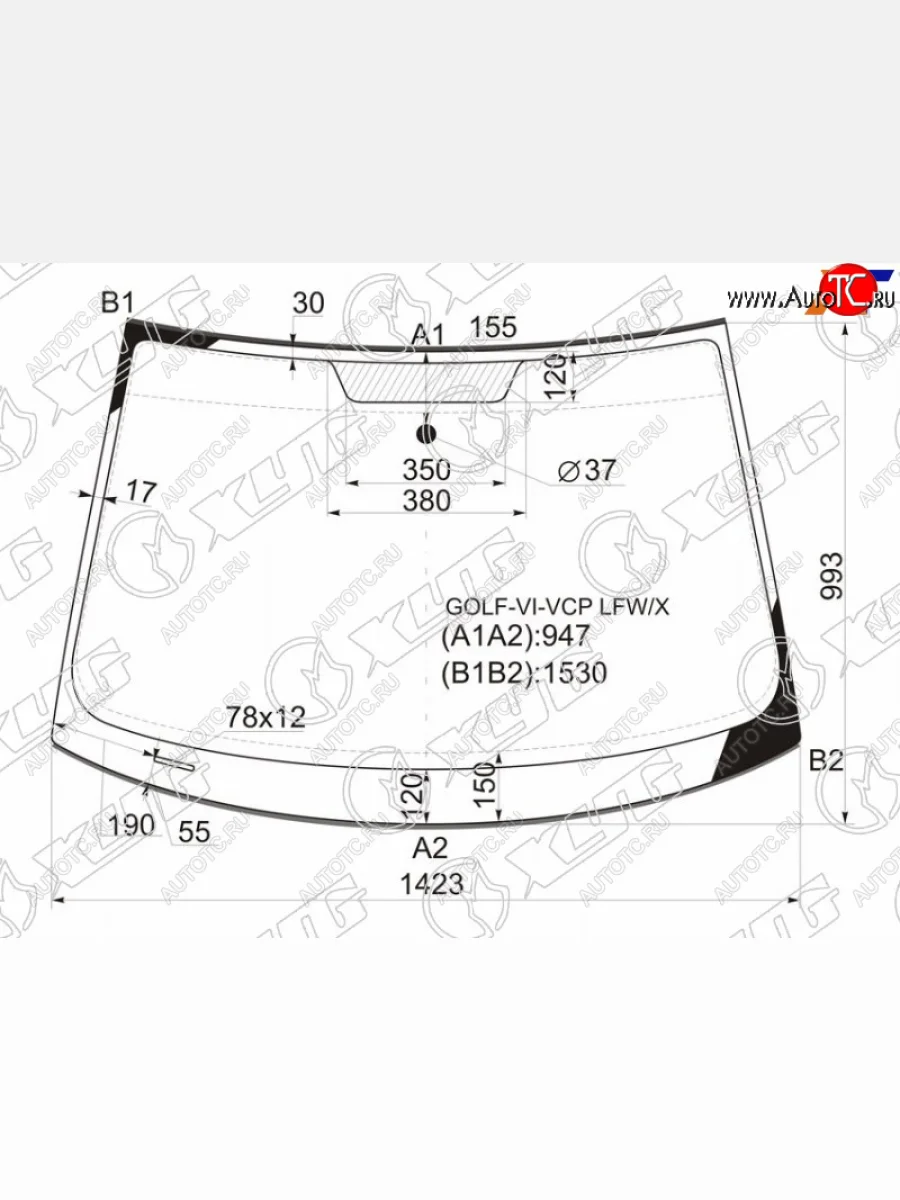 Стекло лобовое (молдинг) XYG Volkswagen Golf 5 Mk5 универсал (2003-2009) (зеленое)  в Самаре Самарской области