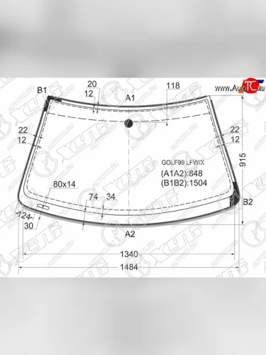 Стекло лобовое (молдинг) XYG (зеленое) Volkswagen Bora - Jetta  A4
