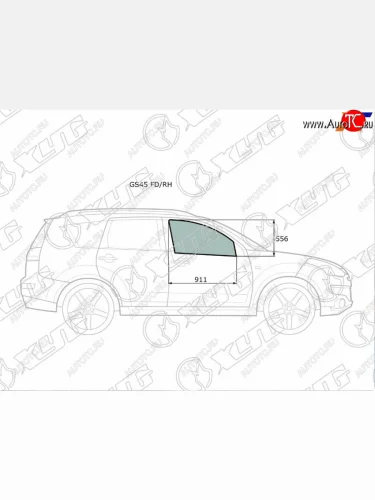 Стекло боковое опускное (Спереди Справа Цвет зеленый) Mitsubishi Outlander 05-12  Citroen C-Cross XYG GS45 FD/RH
