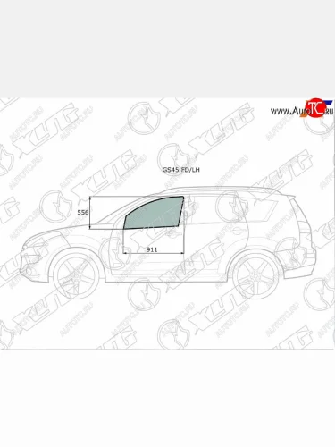 Стекло боковое опускное (Спереди Слева Цвет зеленый) Mitsubishi Outlander 05-12  Citroen C-Crosse XYG GS45 FD/LH