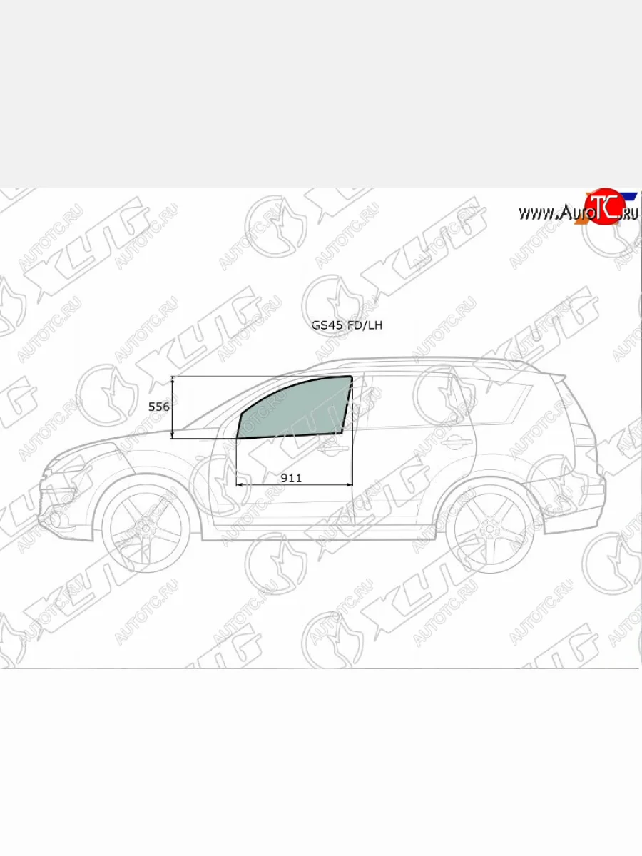 Стекло боковое опускное (Спереди Слева Цвет зеленый) Mitsubishi Outlander 05-12  Citroen C-Crosse XYG GS45 FD/LH  в Воронеже Воронежской области