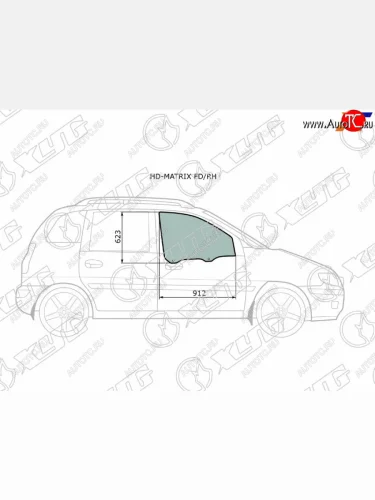 Стекло боковое опускное (Спереди Справа Цвет зеленый) Hyundai Lavita 01-07  Matrix 01-10 XYG HD-MATRIX FD/RH