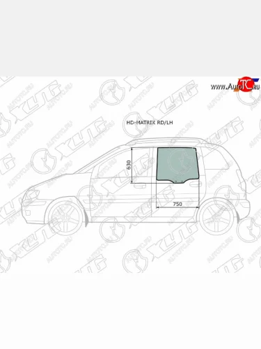 Стекло боковое опускное (Сзади Слева Цвет зеленый) Hyundai Lavita 01-07  Matrix 01-10             XYG HD-MATRIX RD/LH