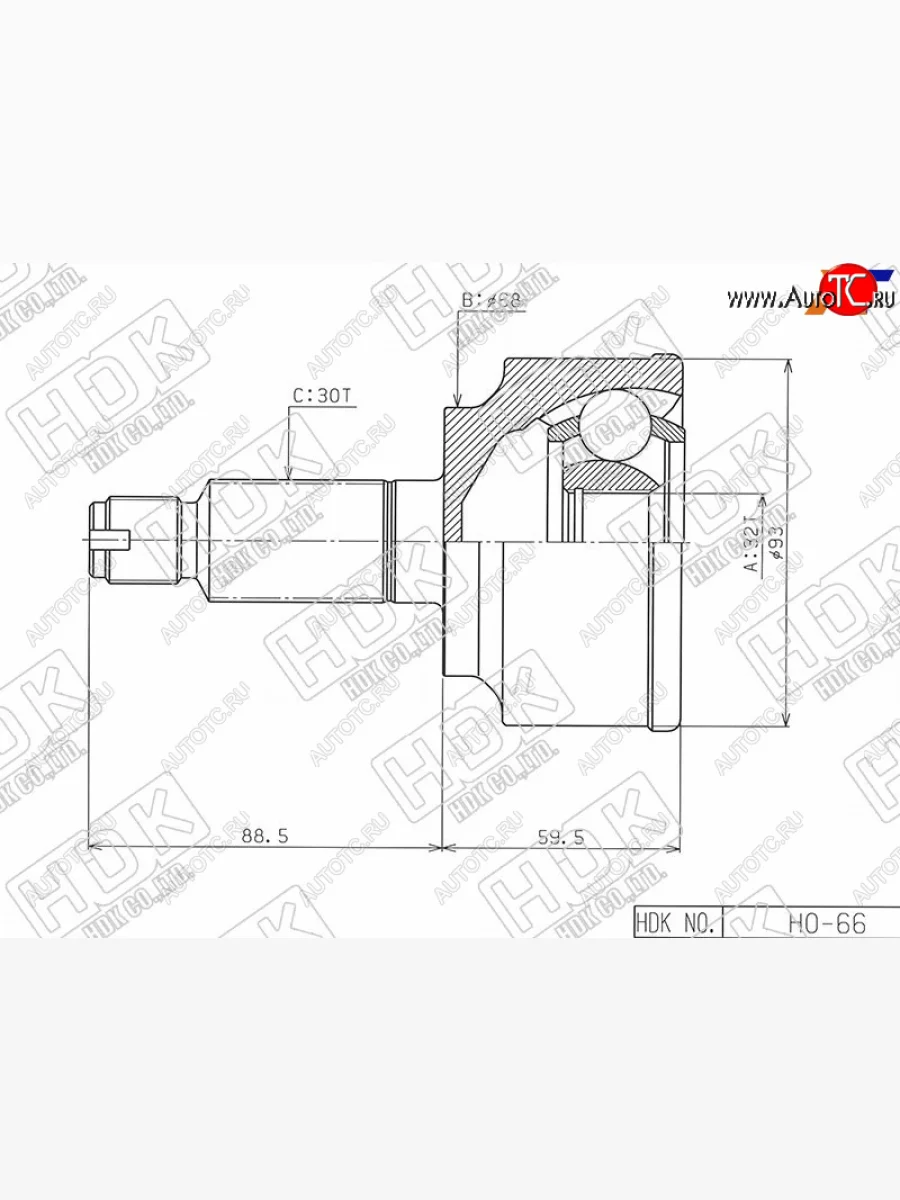 Шрус наружный HONDA CR-V KA24A RE34AT 06-CIVIC FD2 K20A 6MT 07- HDK HO-66  в Воронеже Воронежской области