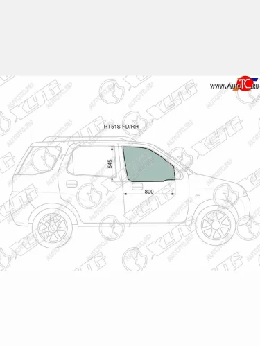 Стекло боковое опускное (Спереди Справа Цвет зеленый) Chevrolet Cruze 01-08  Subaru Justy 03-07  XYG HT51S FD/RH