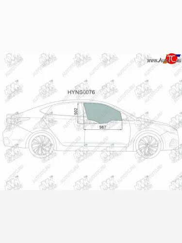 Стекло боковое опускное (Спереди Справа Цвет зеленый) Hyundai Solaris 17-20  Accent 17-22 KMK HYNS0076