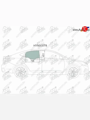 Стекло боковое опускное (Сзади Справа Цвет зеленый) Hyundai Solaris 17-20  Accent 17-22           KMK HYNS0078