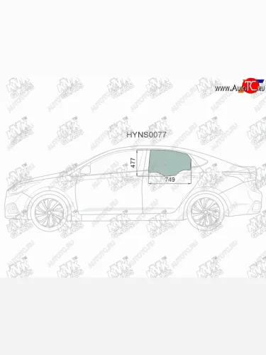 Стекло боковое опускное (Сзади Слева Цвет зеленый) Hyundai Solaris 17-20  Accent 17-22            KMK HYNS0077