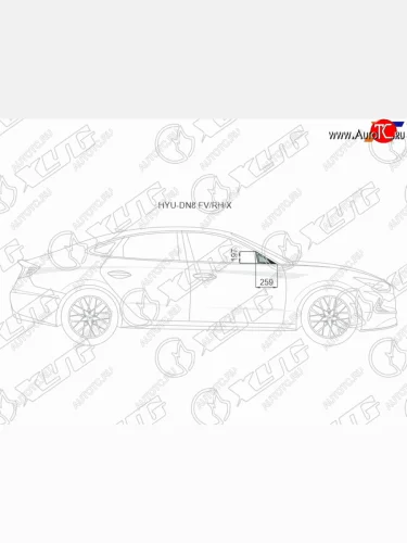 Стекло форточки (Спереди Справа Цвет зеленый) Hyundai Sonata 19-23 XYG HYU-DN8 FV/RH/X