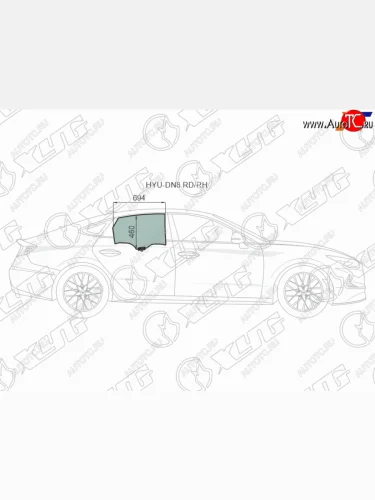 Стекло боковое опускное (Сзади Справа Цвет зеленый Крепления) Hyundai Sonata 19- XYG HYU-DN8 RD/RH