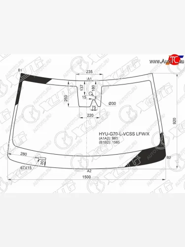 Стекло лобовое (камера, датчик дождя) XYG (зеленое) GENESIS G70 IK седан дорестайлинг (2017-2021)