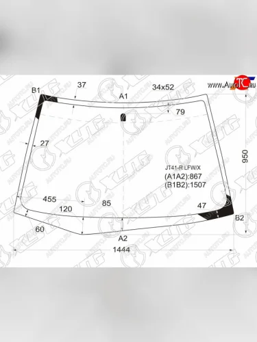 Стекло лобовое Mitsubishi Lancer 02-10  Lancer Cedia 00-03  Lancer Evolution 01-08 XYG JT41-R LFW/X